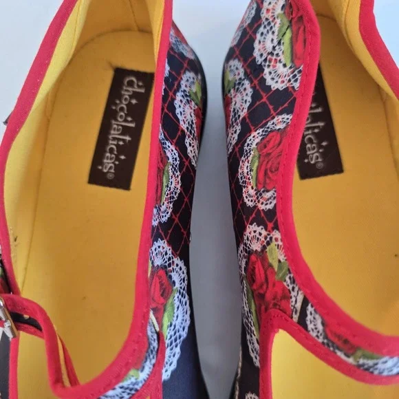 Hot Chocolate - Chocolaticas Mary‎ Jane Flats Rose Lace Print Buckle Shoes 7.5 - Picture 4 of 11
